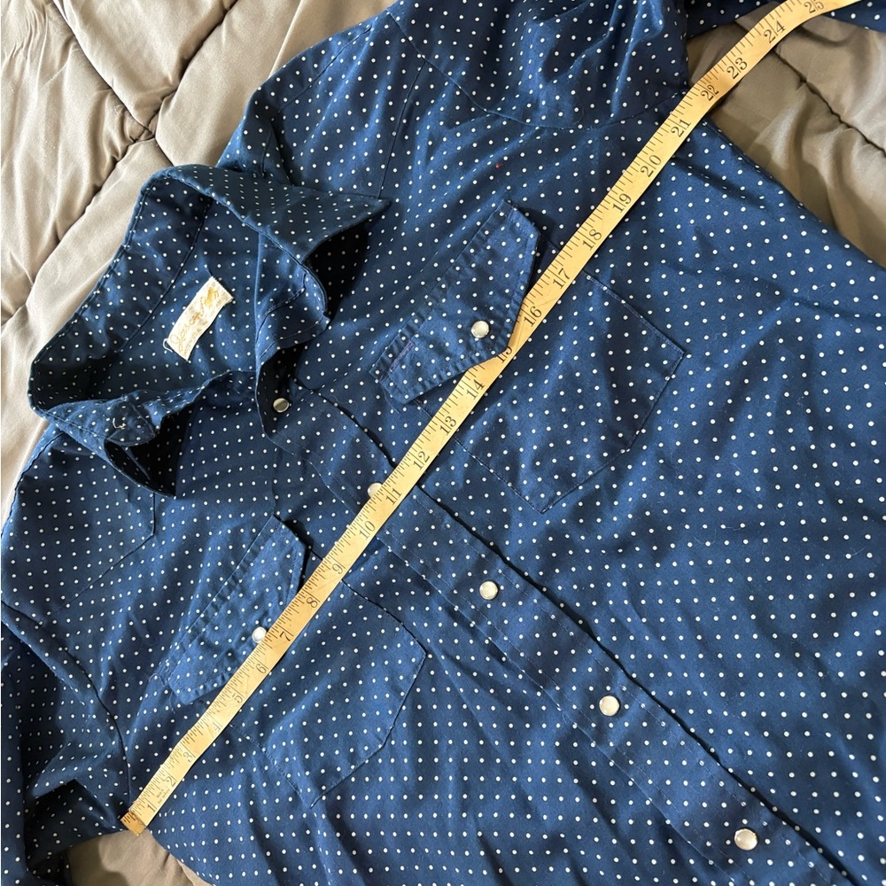 VTG Men's Navy Blue WESTERN Polka Dot pearl snap Shirt - Picture 6 of 11